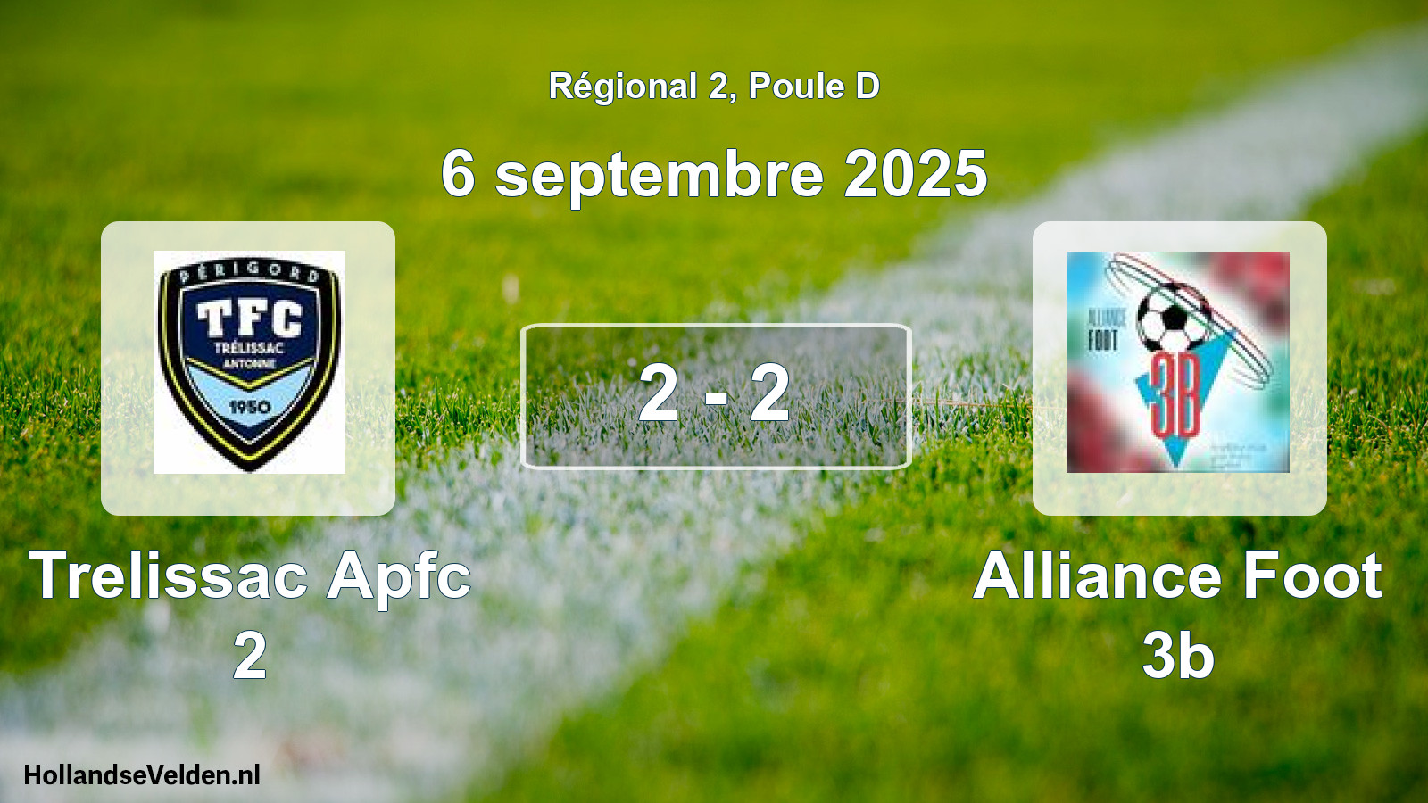 Gespeelde wedstrijd: Trelissac Apfc 2 - Alliance Foot 3b 2 - 2 (6 septembre 2025)