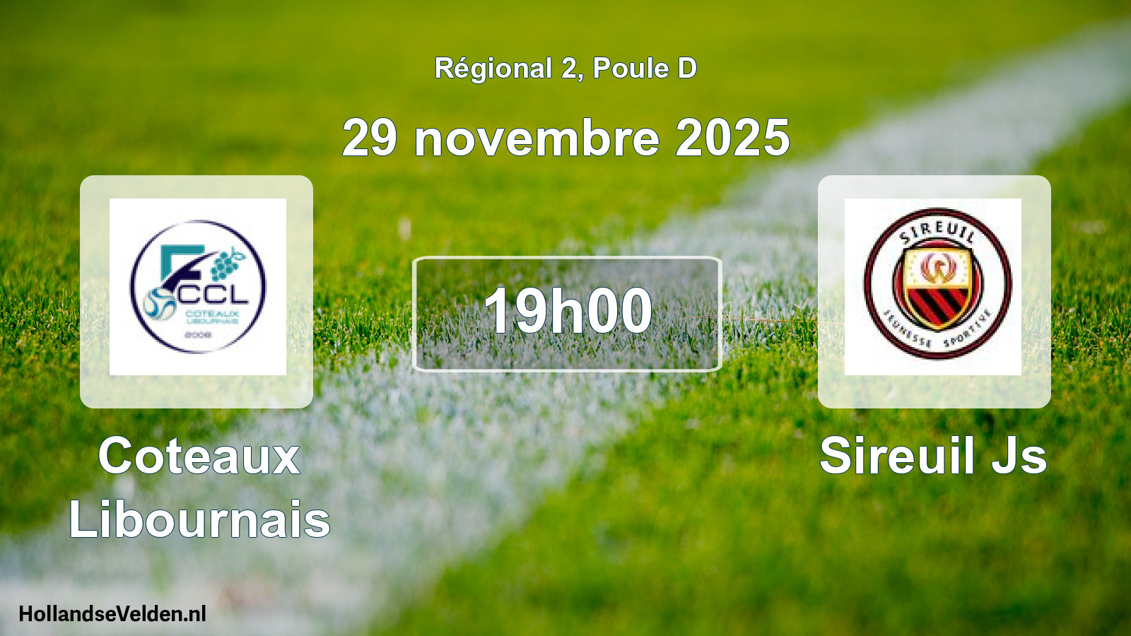 Geplande wedstrijd: Coteaux Libournais - Sireuil Js (29 novembre 2025)