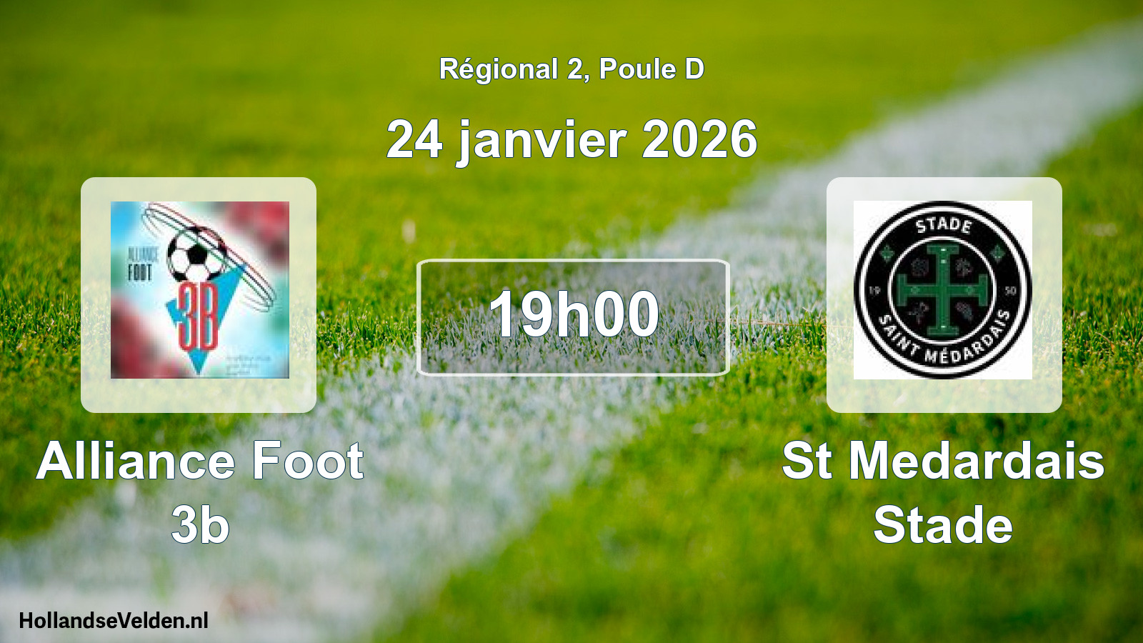 Geplande wedstrijd: Alliance Foot 3b - St Medardais Stade (24 janvier 2026)