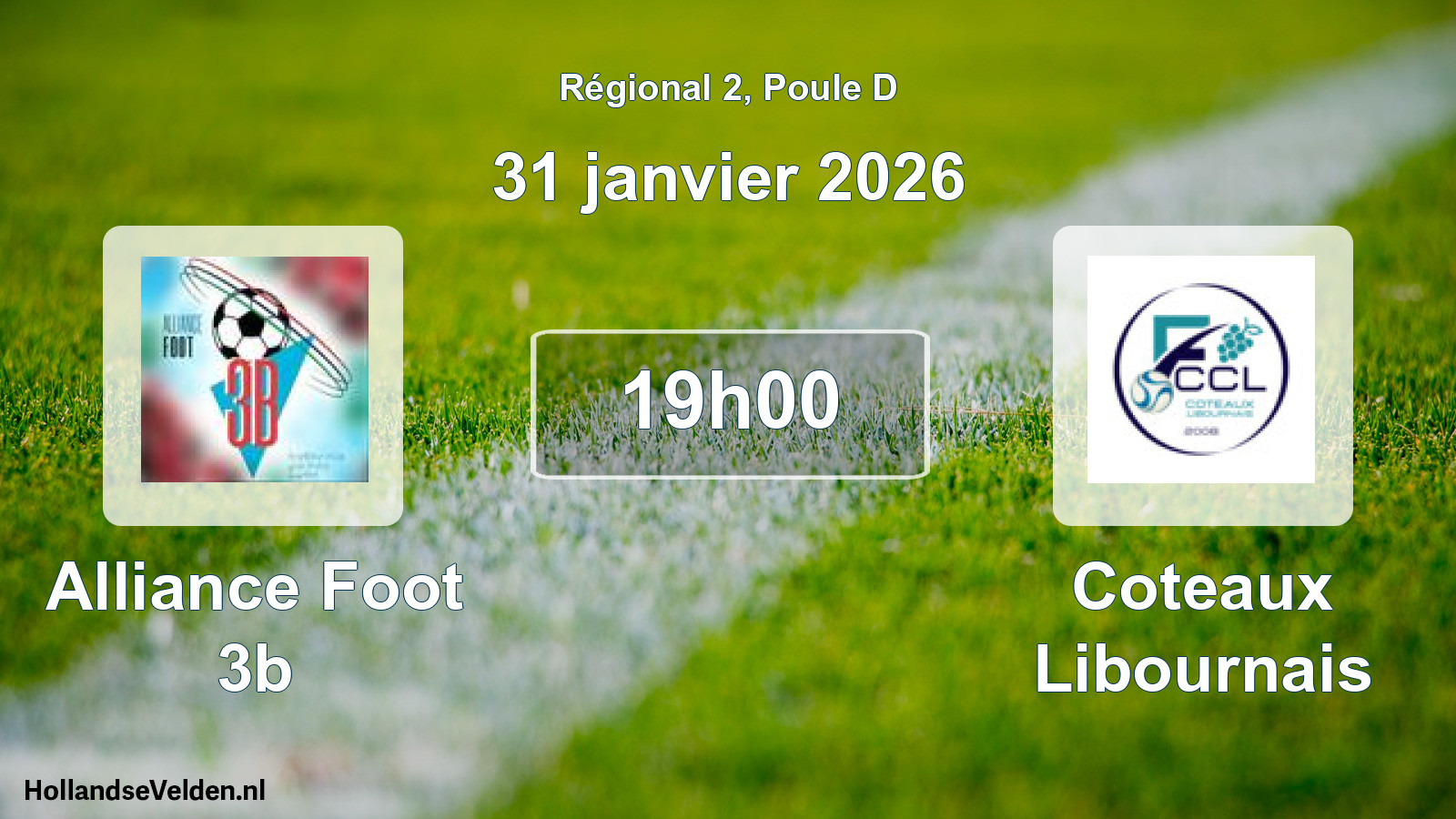 Geplande wedstrijd: Alliance Foot 3b - Coteaux Libournais (31 janvier 2026)
