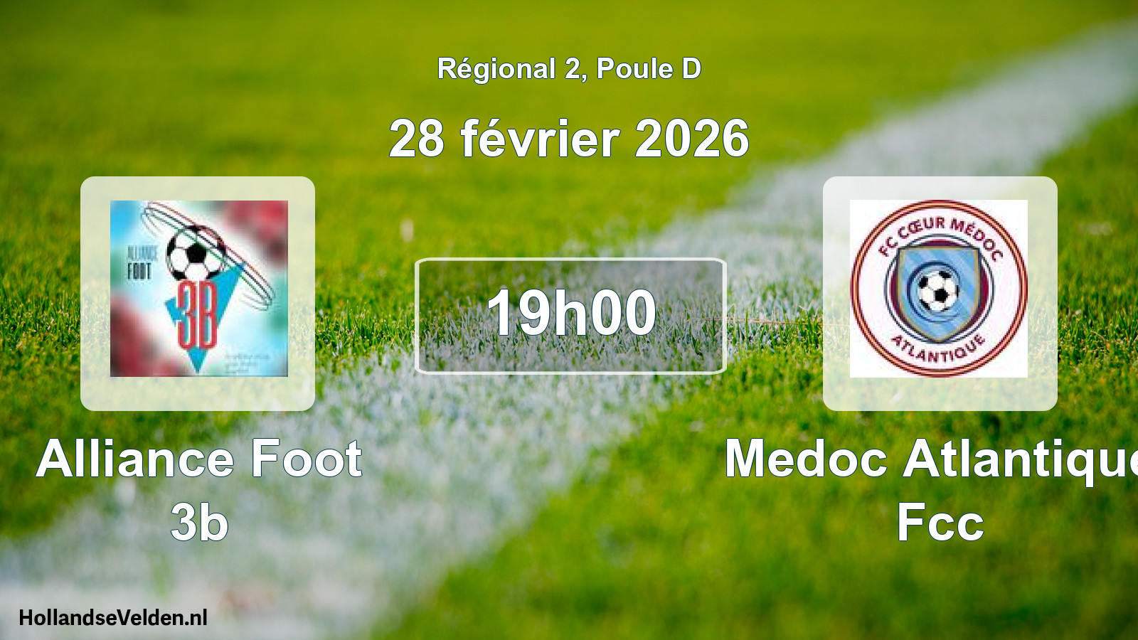 Geplande wedstrijd: Alliance Foot 3b - Medoc Atlantique Fcc (28 février 2026)