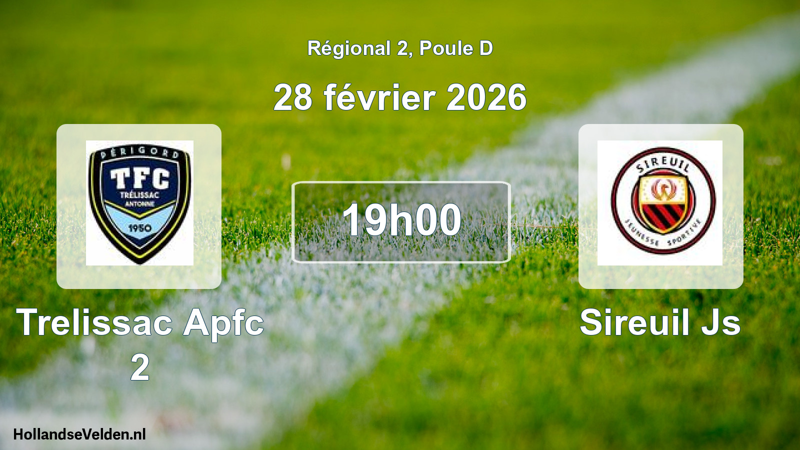 Geplande wedstrijd: Trelissac Apfc 2 - Sireuil Js (28 février 2026)