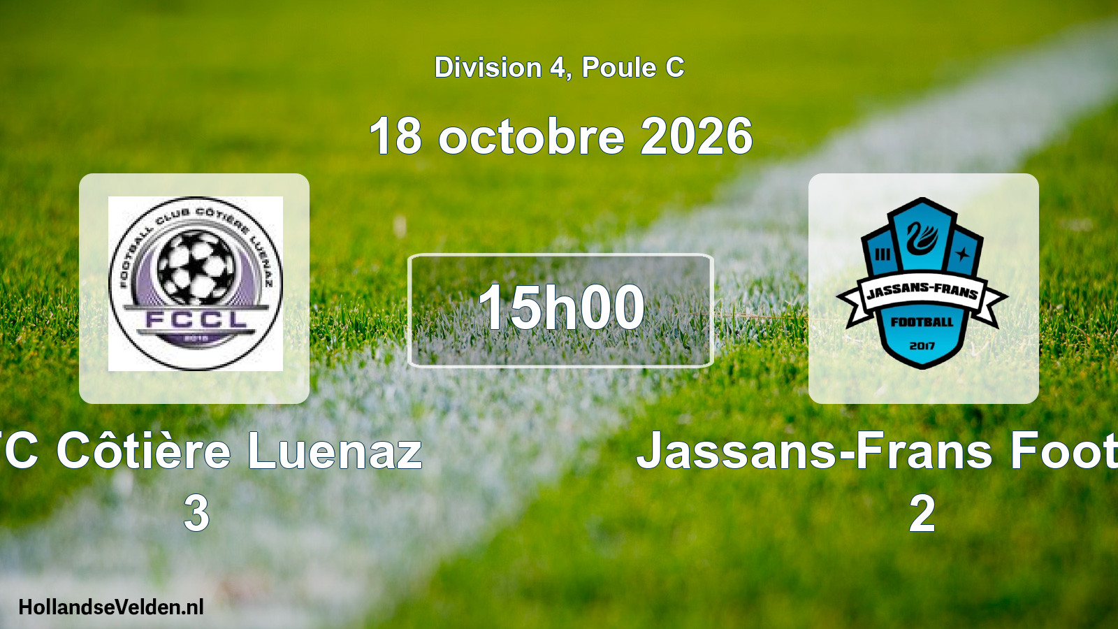 Match programmé: FC Côtière Luenaz 3 - Jassans-Frans Football 2 (18 octobre 2026)