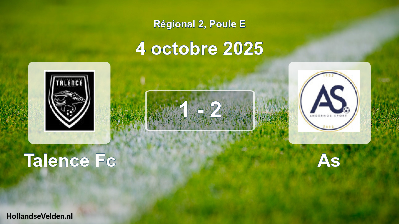 Total number of matches played: Talence Fc - As 1 - 2 (4 October 2025)