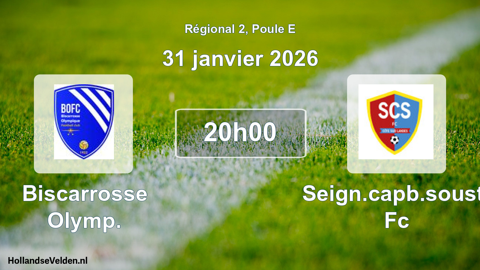 Geplande wedstrijd: Biscarrosse Olymp. - Seign.capb.soust. Fc (31 janvier 2026)
