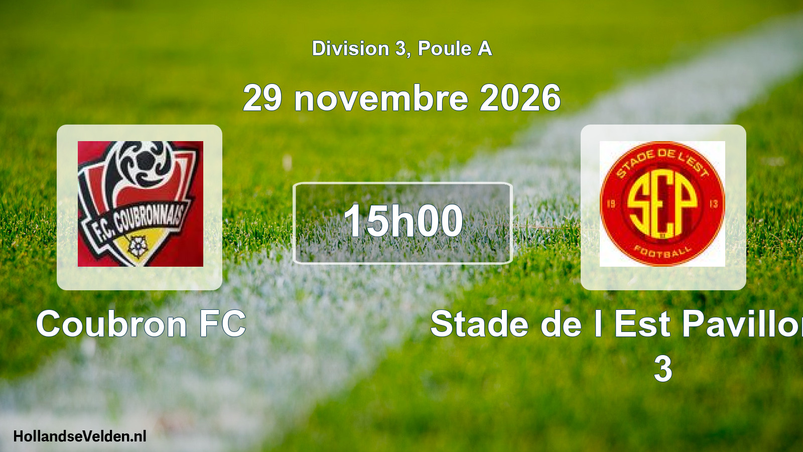 Scheduled Match: Coubron FC - Stade de l Est Pavillonnais 3 (29 November 2026)