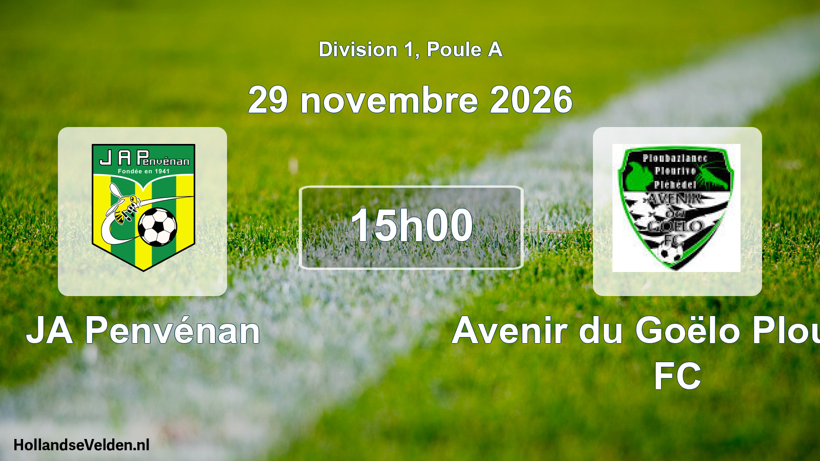 Match programmé: JA Penvénan - Avenir du Goëlo Plourivo FC (29 novembre 2026)