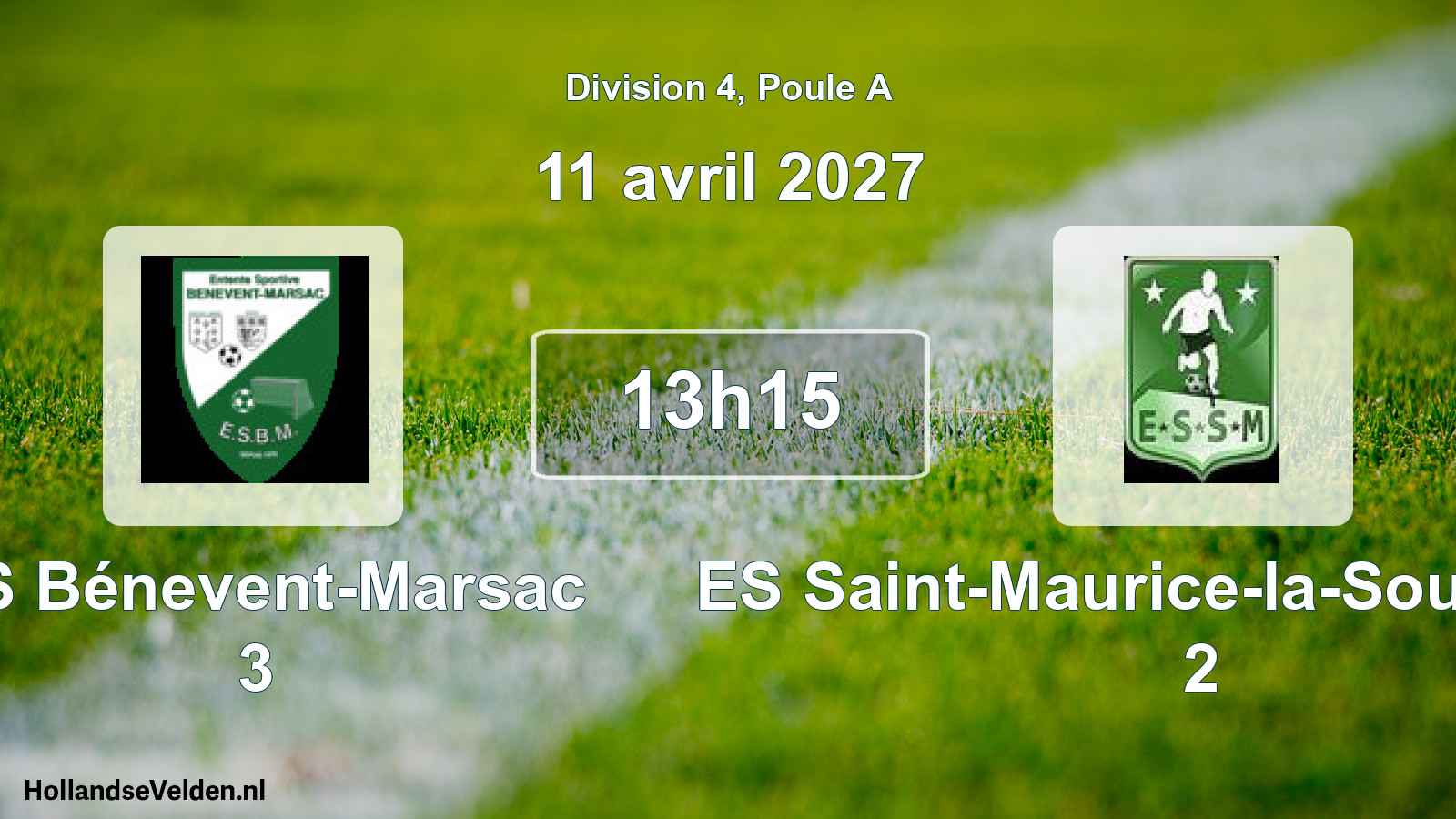 Match programmé: ES Bénevent-Marsac 3 - ES Saint-Maurice-la-Souterraine 2 (11 avril 2027)
