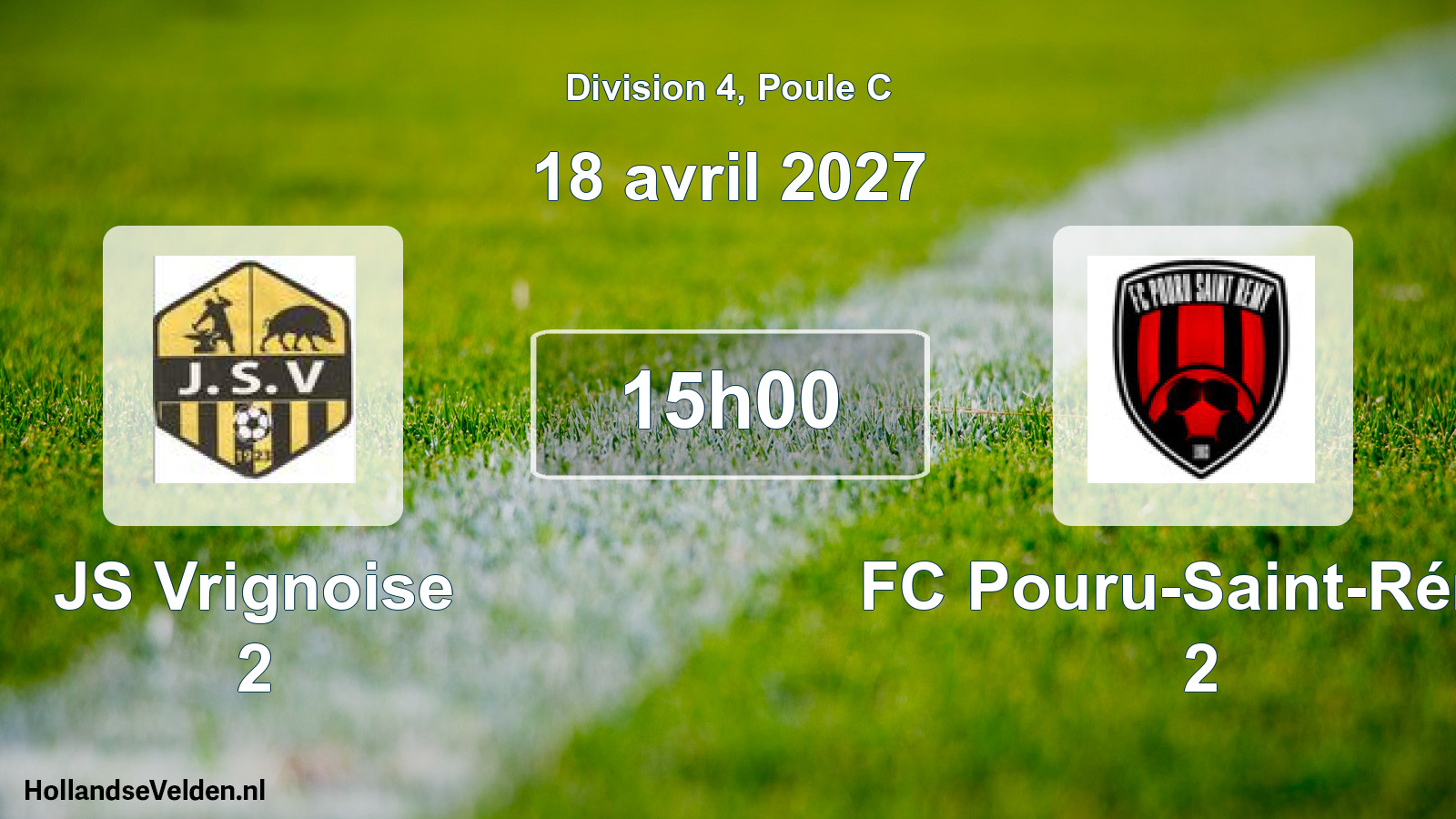 Match programmé: JS Vrignoise 2 - FC Pouru-Saint-Rémy 2 (18 avril 2027)