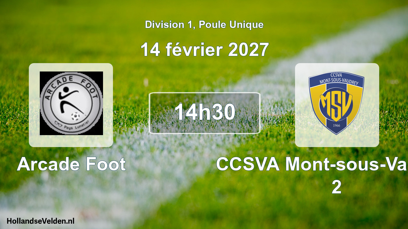 Match programmé: Arcade Foot - CCSVA Mont-sous-Vaudrey 2 (14 février 2027)