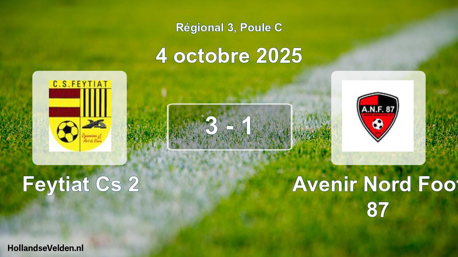 Total number of matches played: Feytiat Cs 2 - Avenir Nord Foot 87 3 - 1 (4 October 2025)