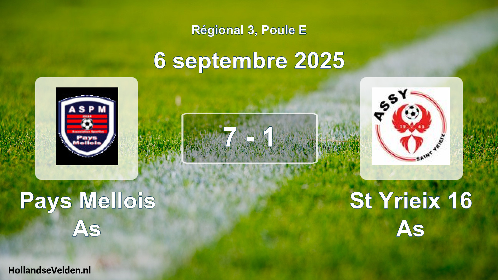 Gespeelde wedstrijd: Pays Mellois As - St Yrieix 16 As 7 - 1 (6 septembre 2025)