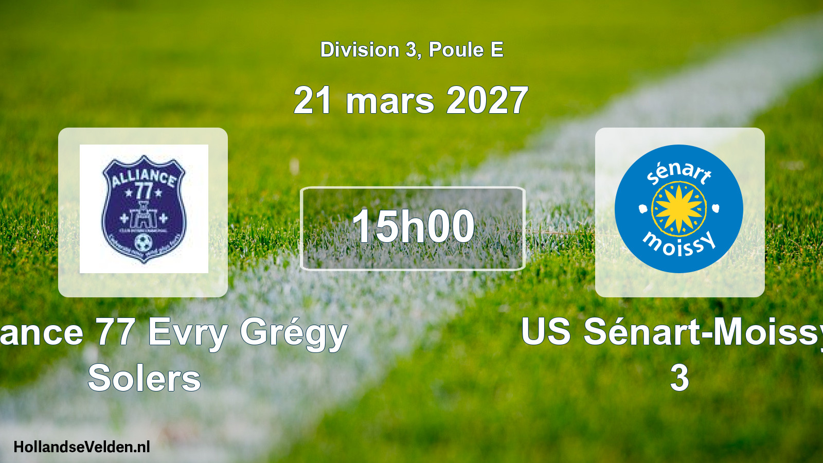 Match programmé: Alliance 77 Evry Grégy Solers - US Sénart-Moissy 3 (21 mars 2027)
