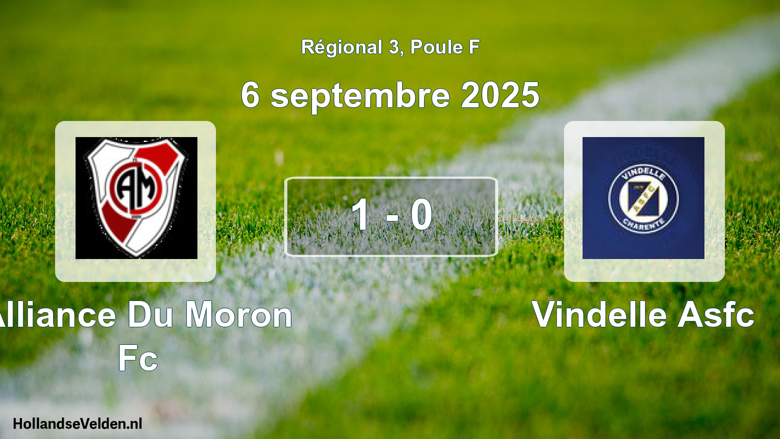 Total number of matches played: Alliance Du Moron Fc - Vindelle Asfc 1 - 0 (6 September 2025)