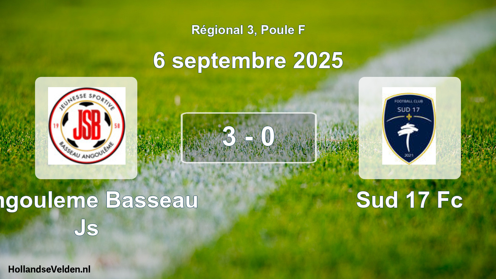 Gespeelde wedstrijd: Angouleme Basseau Js - Sud 17 Fc 3 - 0 (6 septembre 2025)