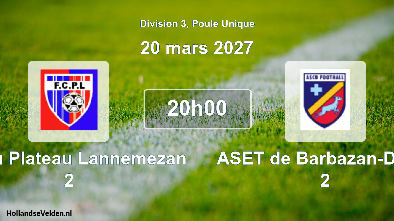 Match programmé: FC du Plateau Lannemezan 2 - ASET de Barbazan-Debat 2 (20 mars 2027)