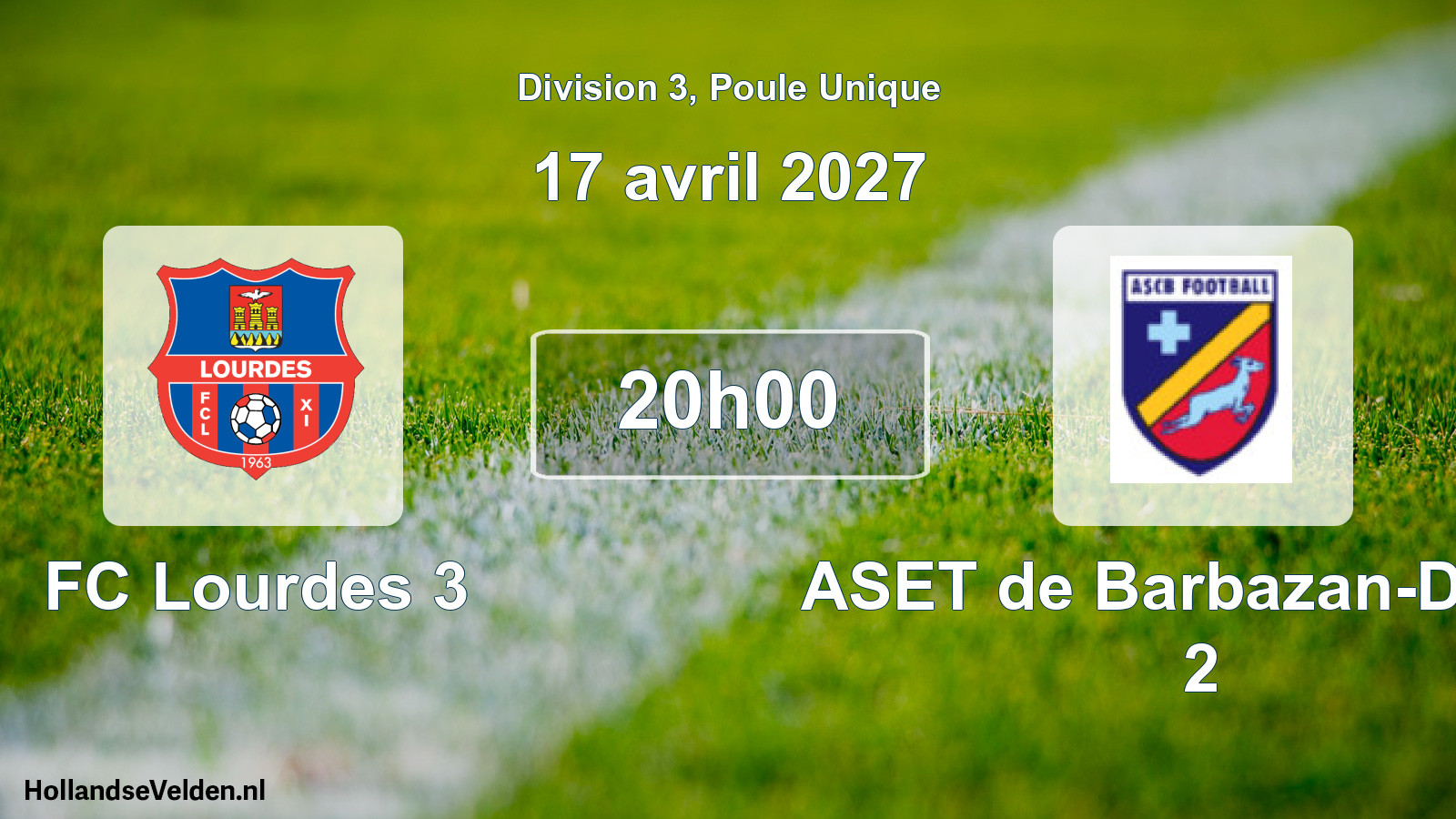 Match programmé: FC Lourdes 3 - ASET de Barbazan-Debat 2 (17 avril 2027)