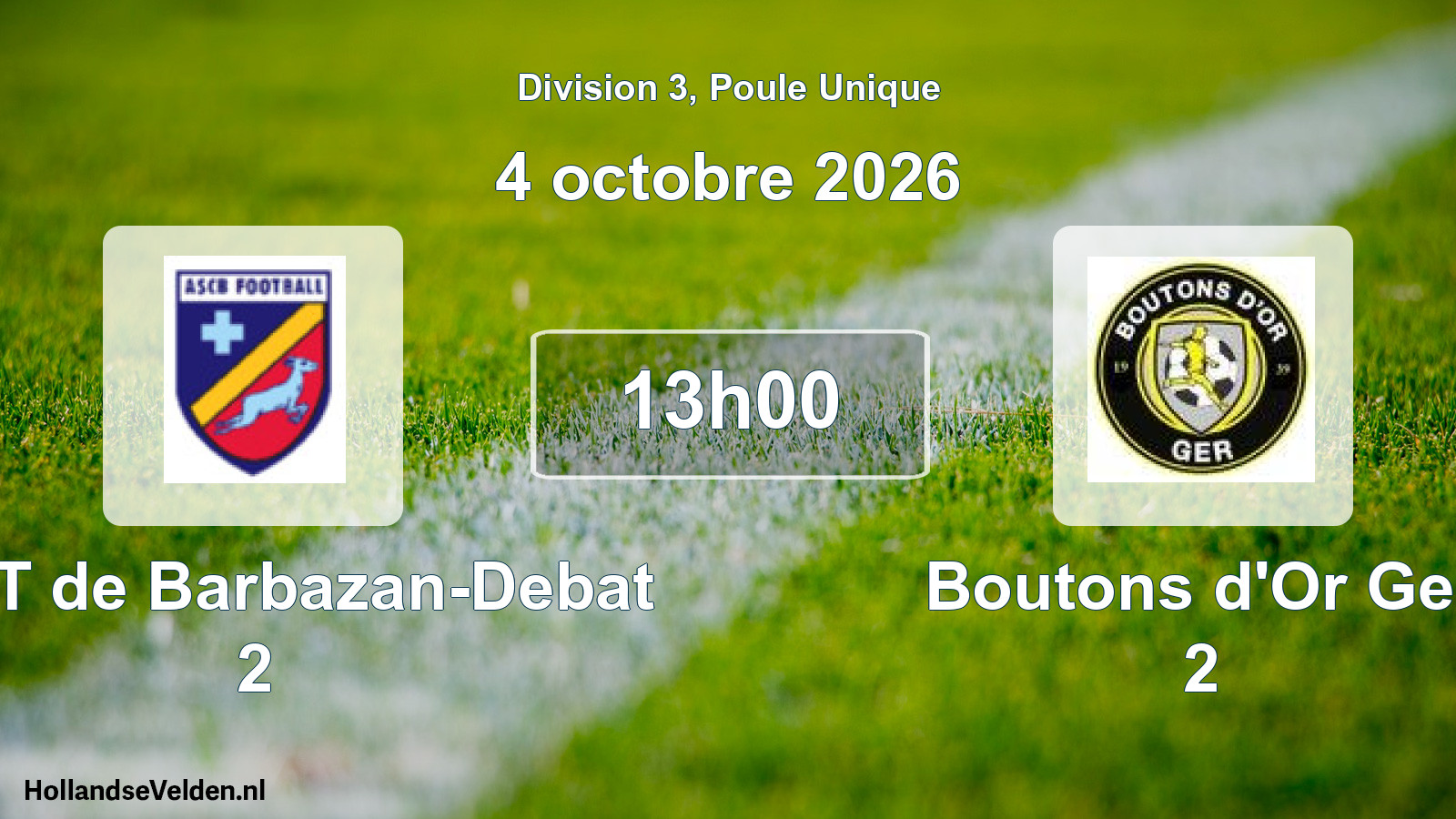 Match programmé: ASET de Barbazan-Debat 2 - Boutons d'Or Ger 2 (4 octobre 2026)
