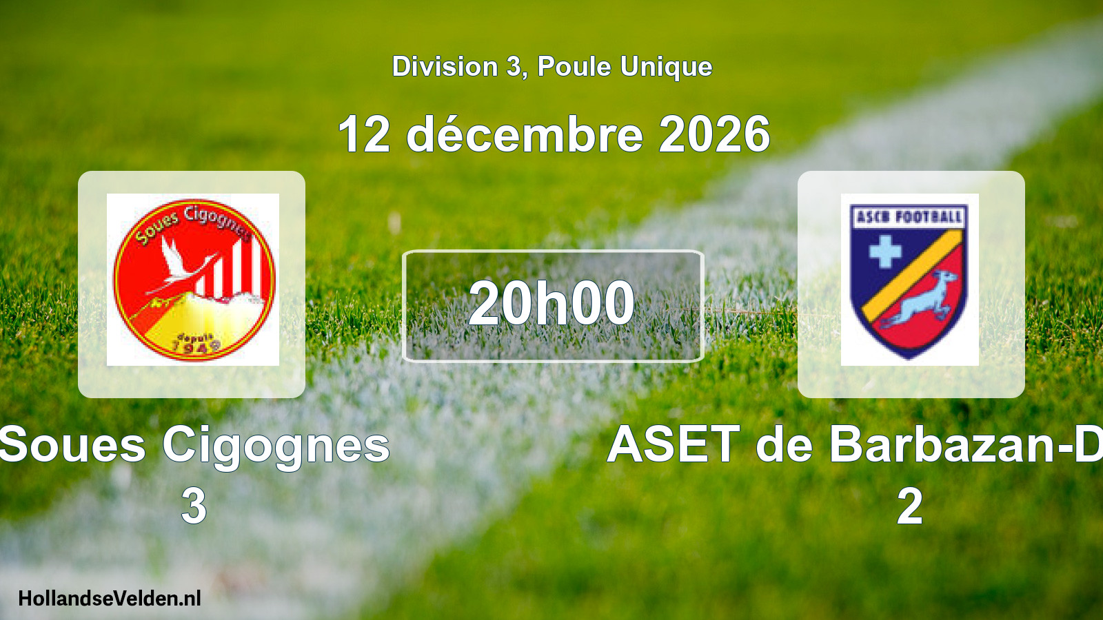 Match programmé: Soues Cigognes 3 - ASET de Barbazan-Debat 2 (12 décembre 2026)