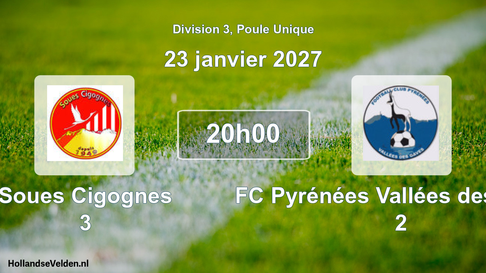 Match programmé: Soues Cigognes 3 - FC Pyrénées Vallées des Gaves 2 (23 janvier 2027)
