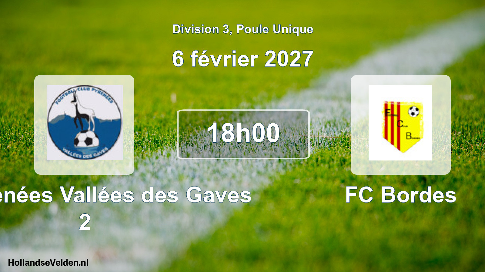 Match programmé: FC Pyrénées Vallées des Gaves 2 - FC Bordes (6 février 2027)