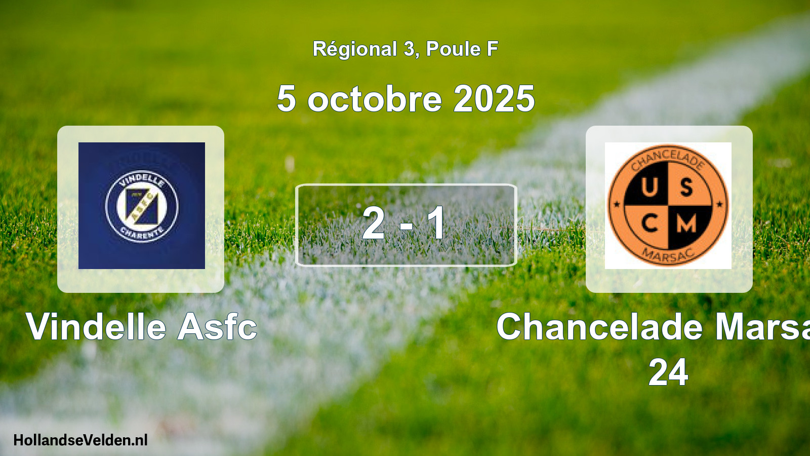 Total number of matches played: Vindelle Asfc - Chancelade Marsac 24 2 - 1 (5 October 2025)