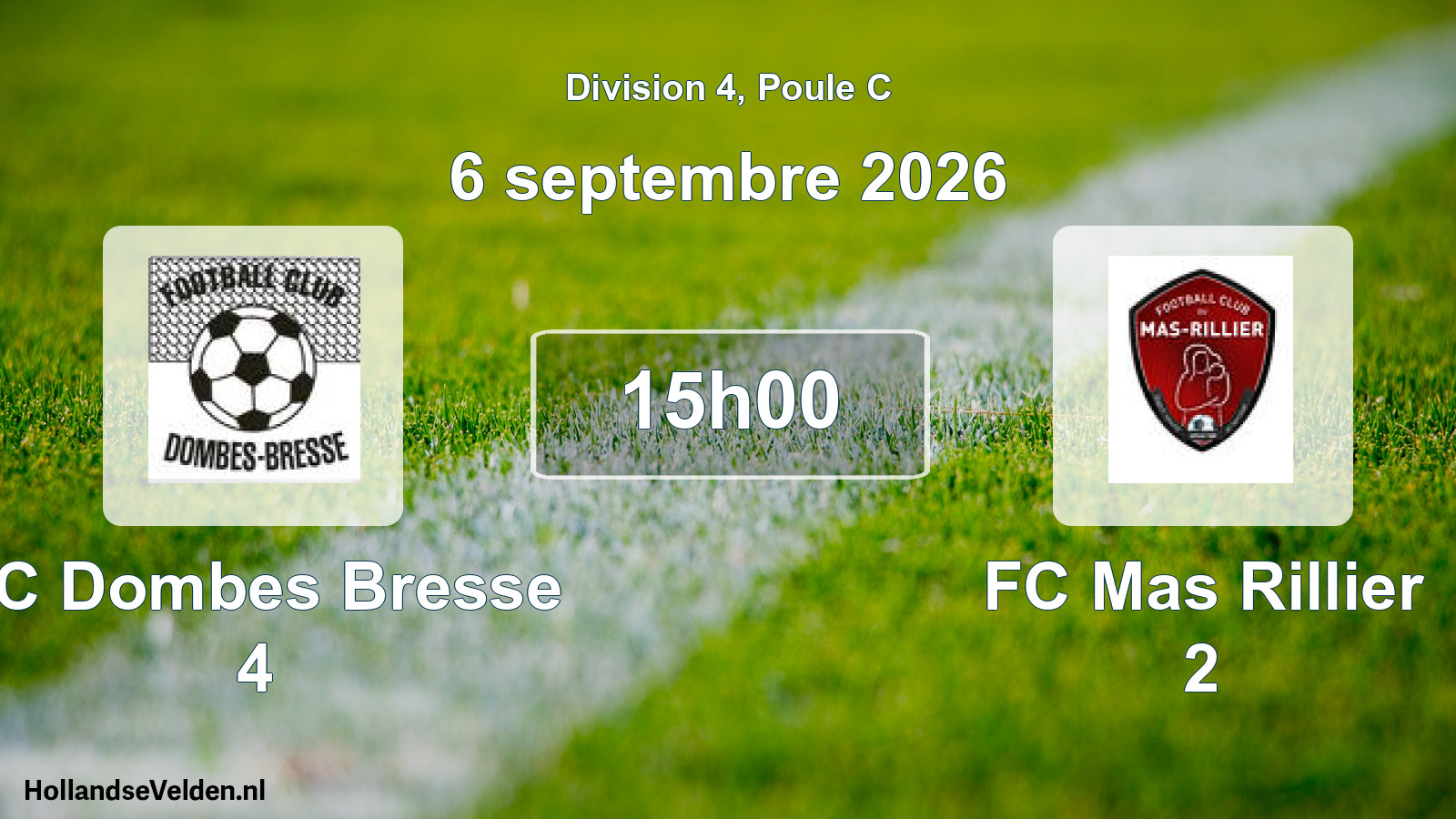 Match programmé: FC Dombes Bresse 4 - FC Mas Rillier 2 (6 septembre 2026)