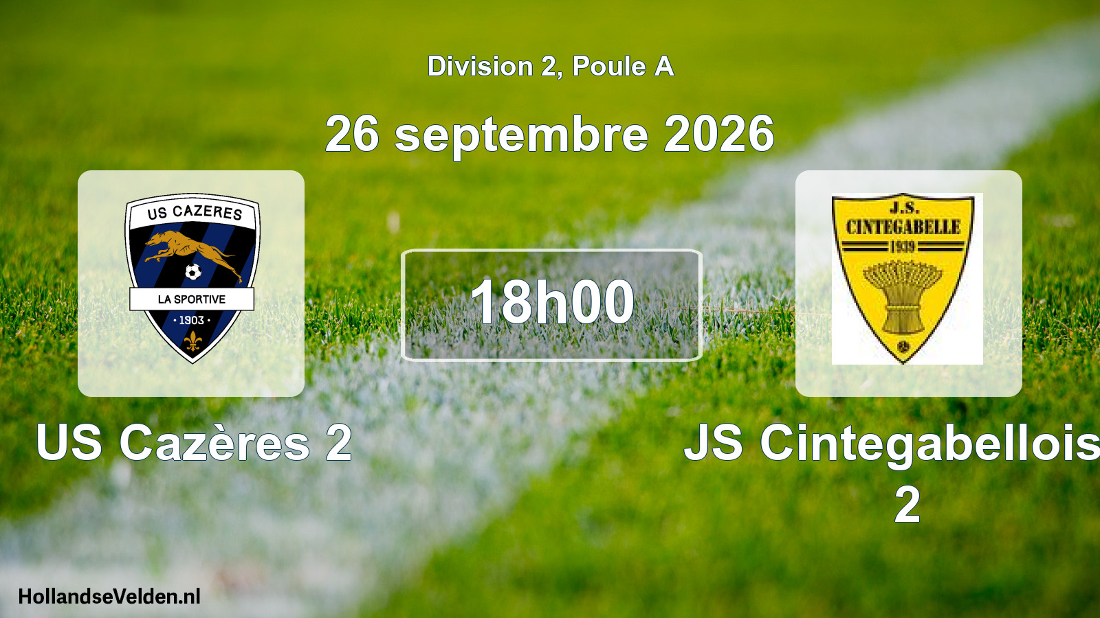 Match programmé: US Cazères 2 - JS Cintegabelloise 2 (26 septembre 2026)