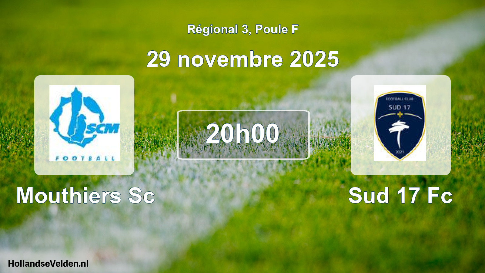 Geplande wedstrijd: Mouthiers Sc - Sud 17 Fc (29 november 2025)