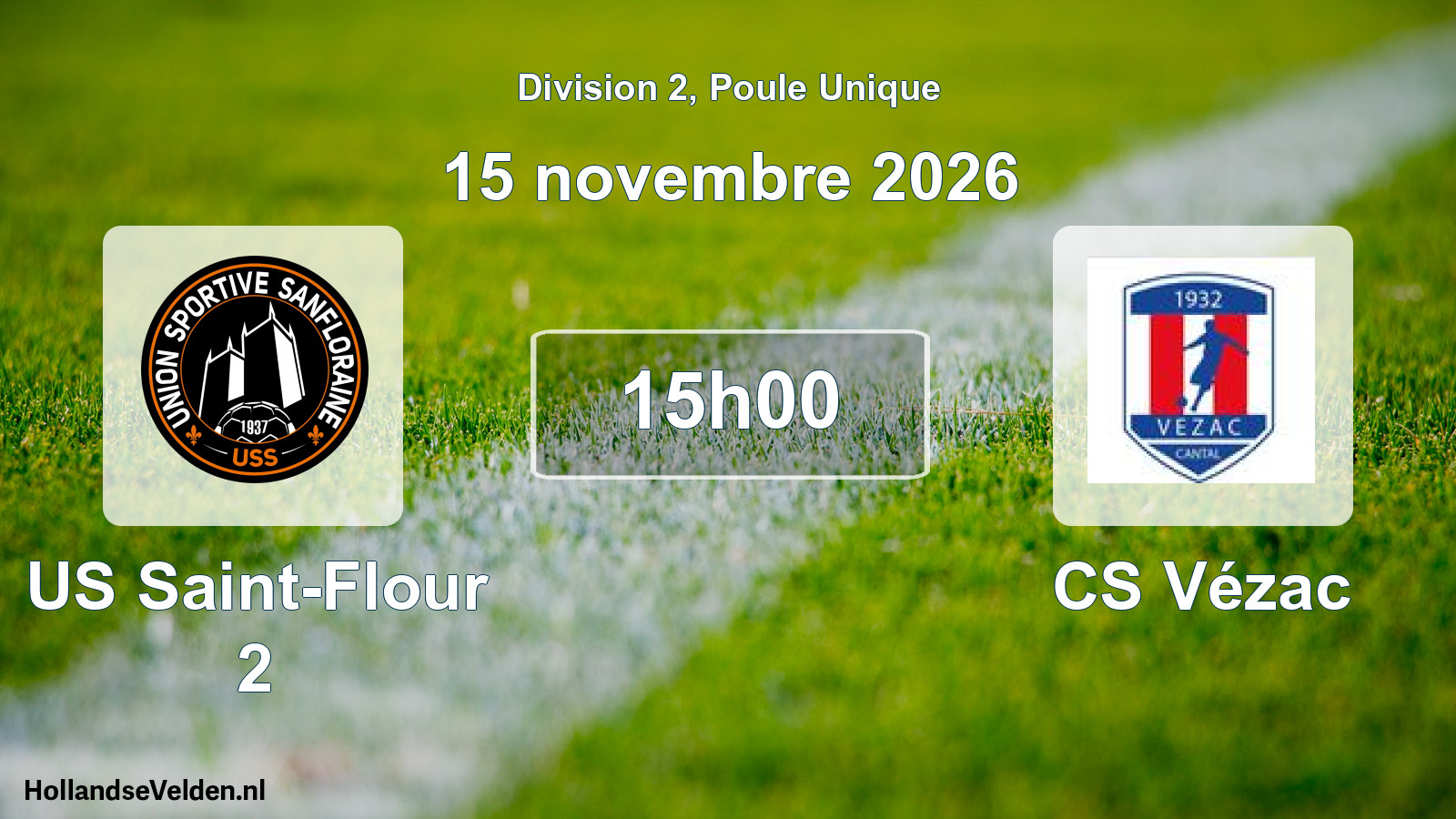 Match programmé: US Saint-Flour 2 - CS Vézac (15 novembre 2026)