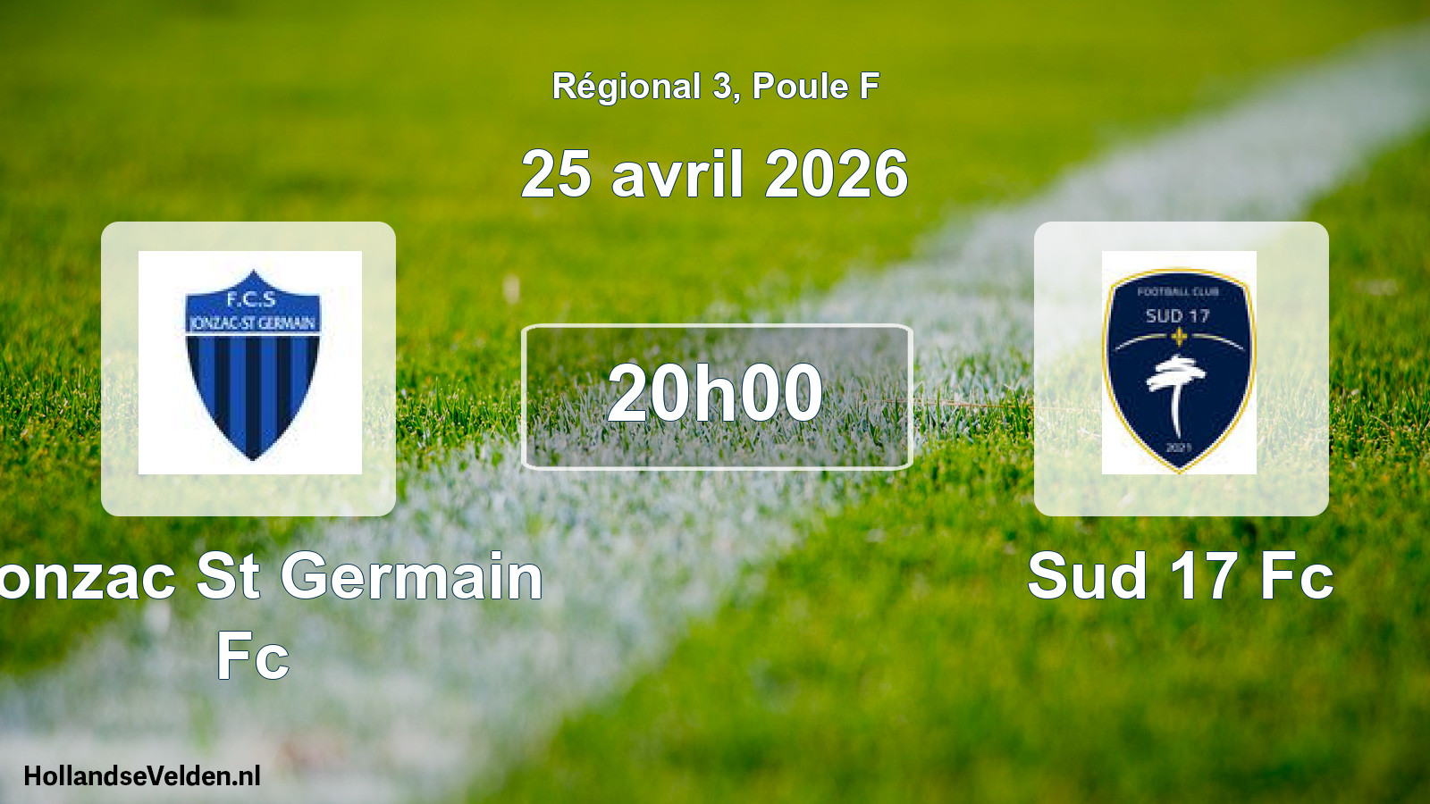 Geplande wedstrijd: Jonzac St Germain Fc - Sud 17 Fc (25 avril 2026)