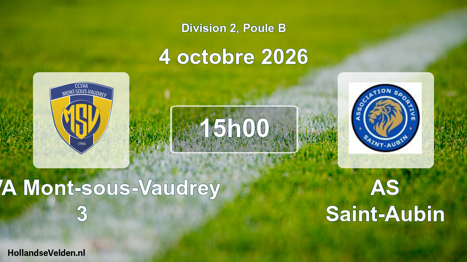 Match programmé: CCSVA Mont-sous-Vaudrey 3 - AS Saint-Aubin (4 octobre 2026)