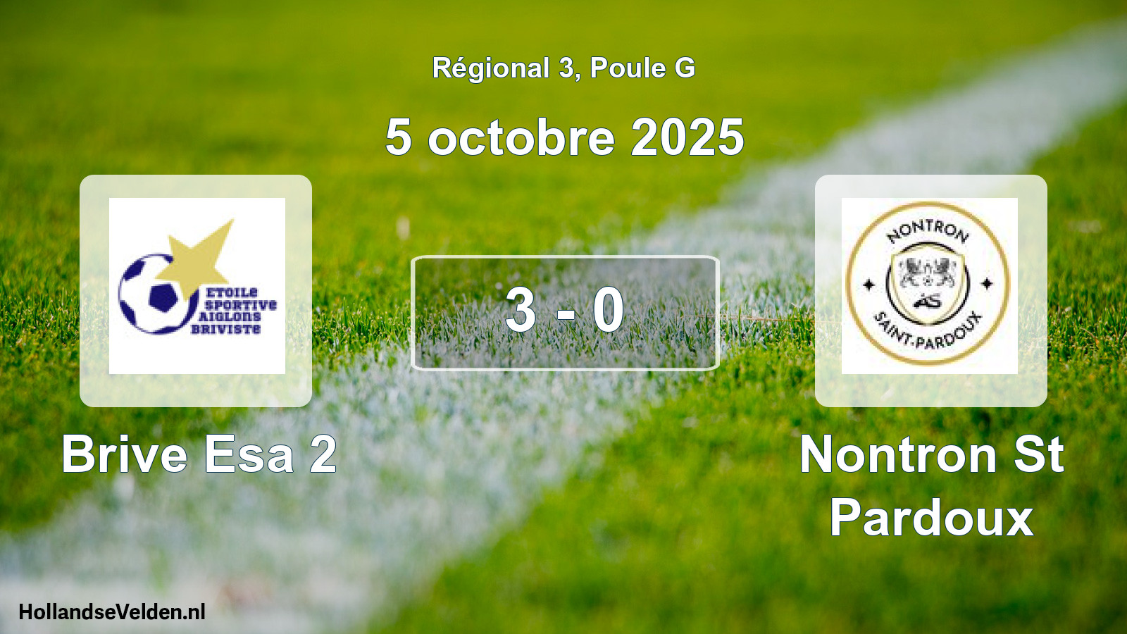 Gespeelde wedstrijd: Brive Esa 2 - Nontron St Pardoux 3 - 0 (5 octobre 2025)