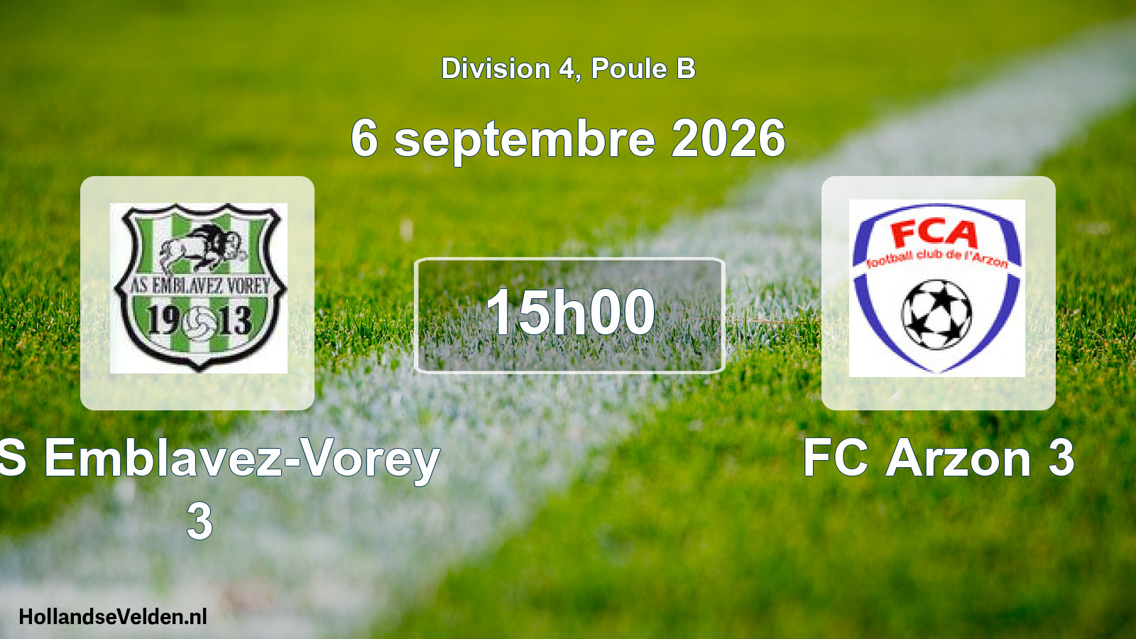 Match programmé: AS Emblavez-Vorey 3 - FC Arzon 3 (6 septembre 2026)