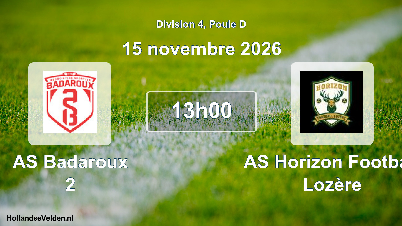 Match programmé: AS Badaroux 2 - AS Horizon Football Lozère (15 novembre 2026)