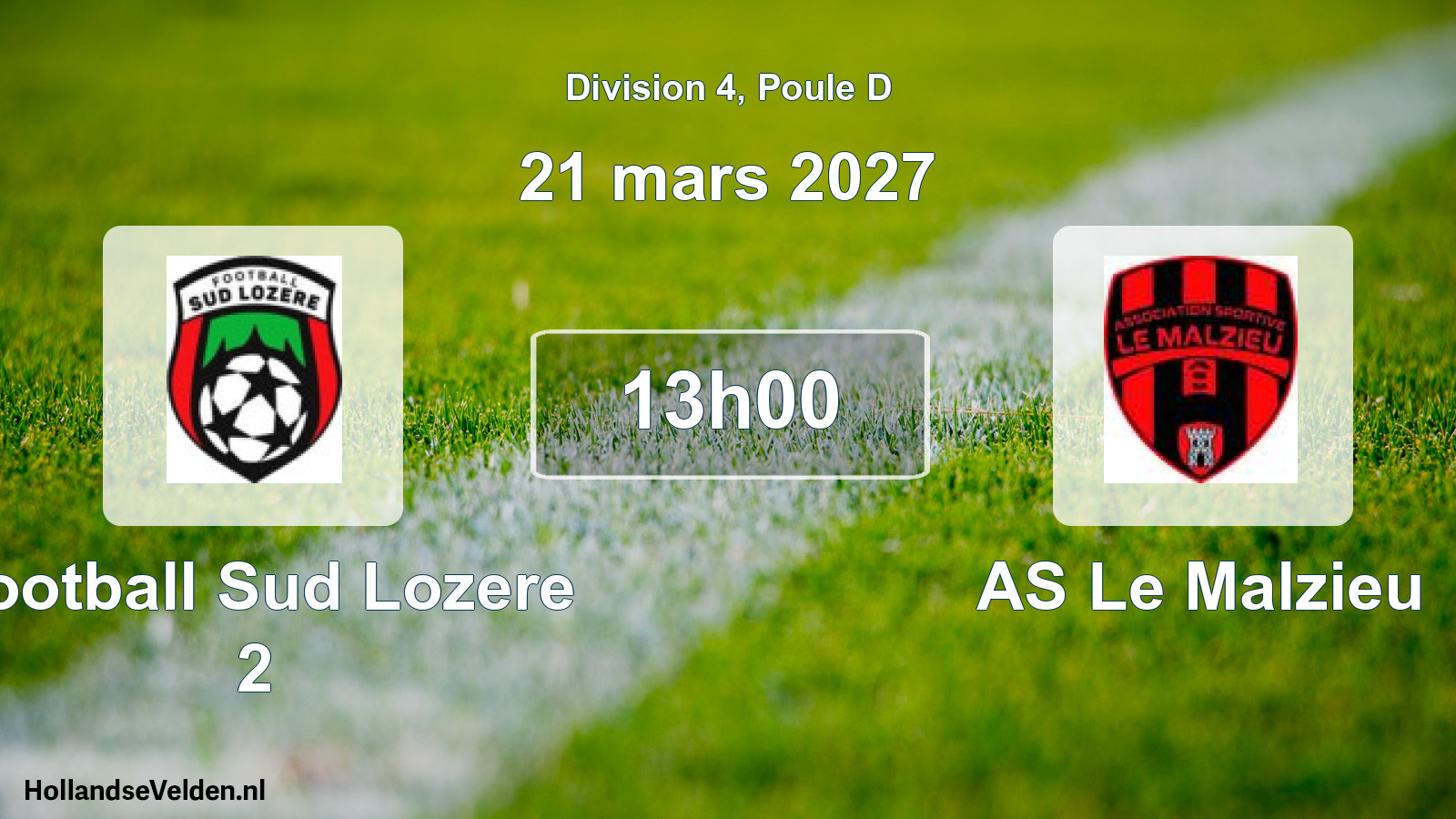 Match programmé: Football Sud Lozere 2 - AS Le Malzieu (21 mars 2027)
