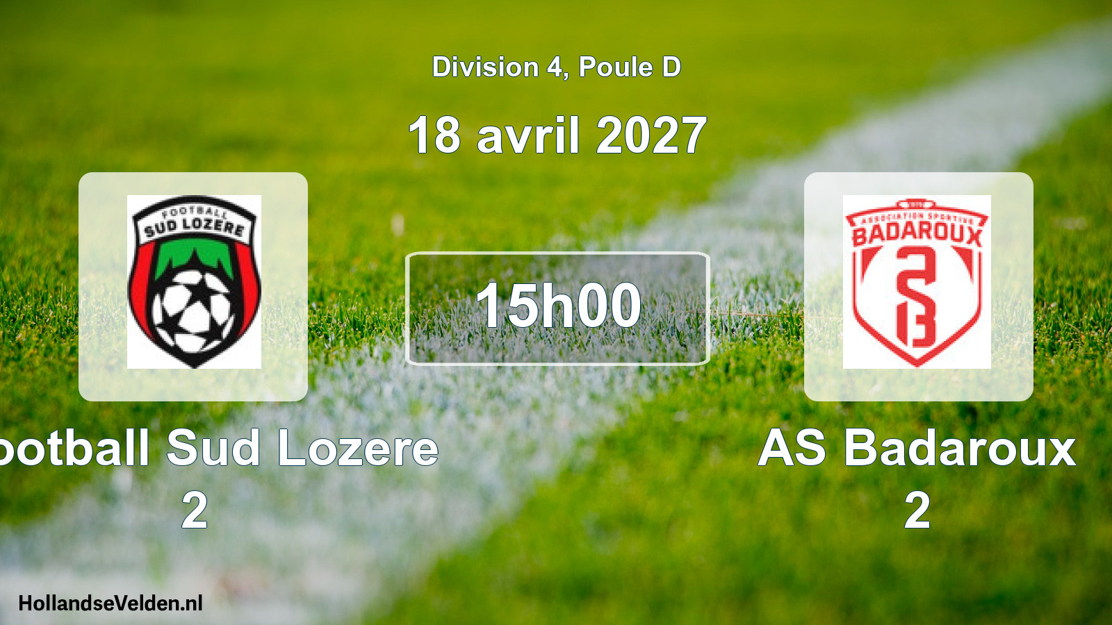 Match programmé: Football Sud Lozere 2 - AS Badaroux 2 (18 avril 2027)