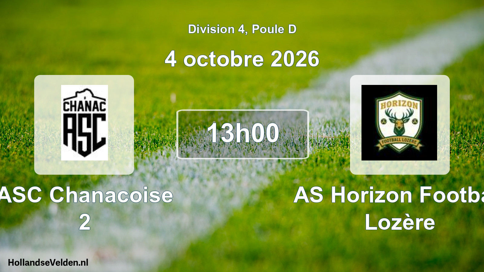 Match programmé: ASC Chanacoise 2 - AS Horizon Football Lozère (4 octobre 2026)