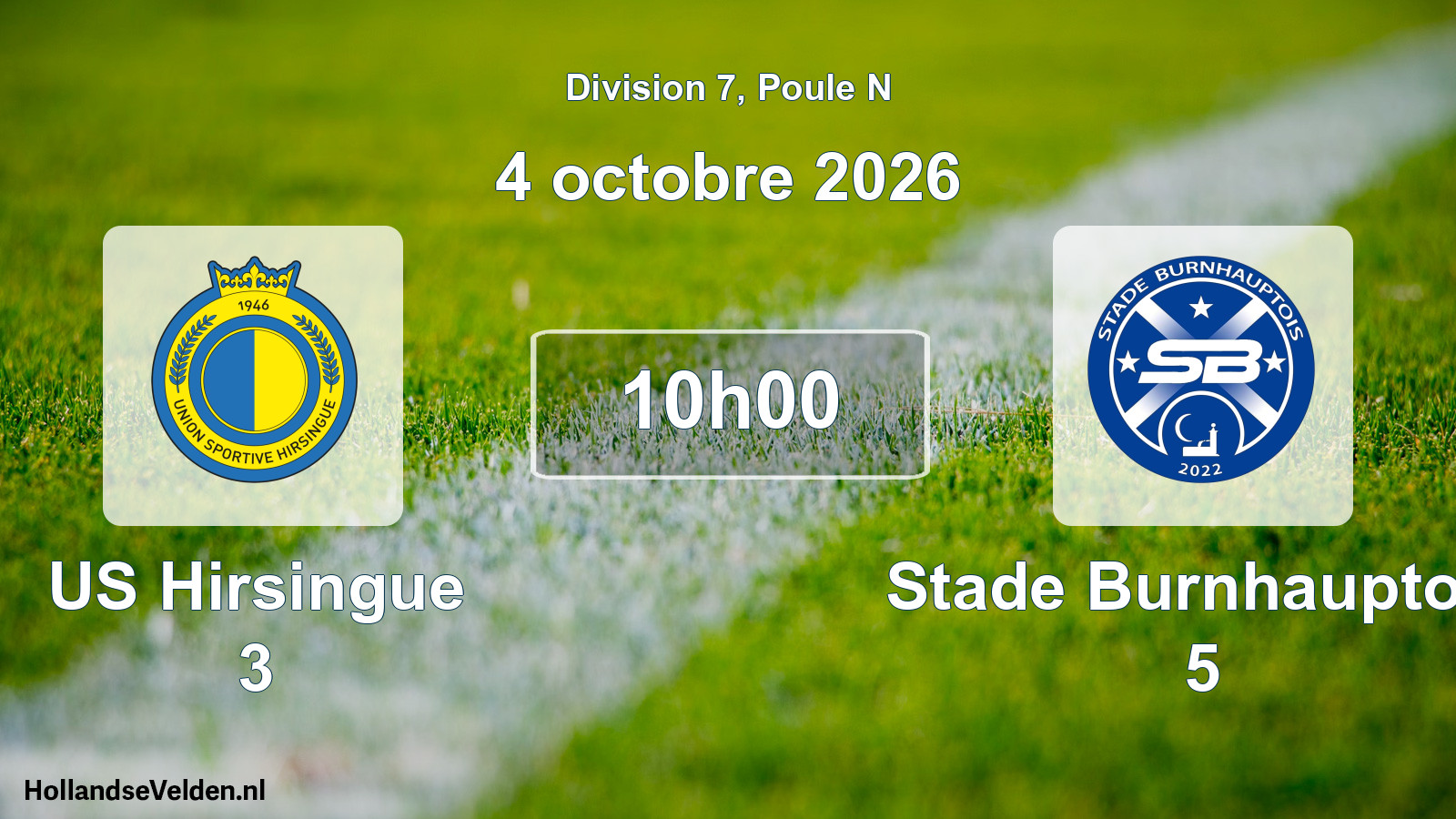 Scheduled Match: US Hirsingue 3 - Stade Burnhauptois 5 (4 October 2026)