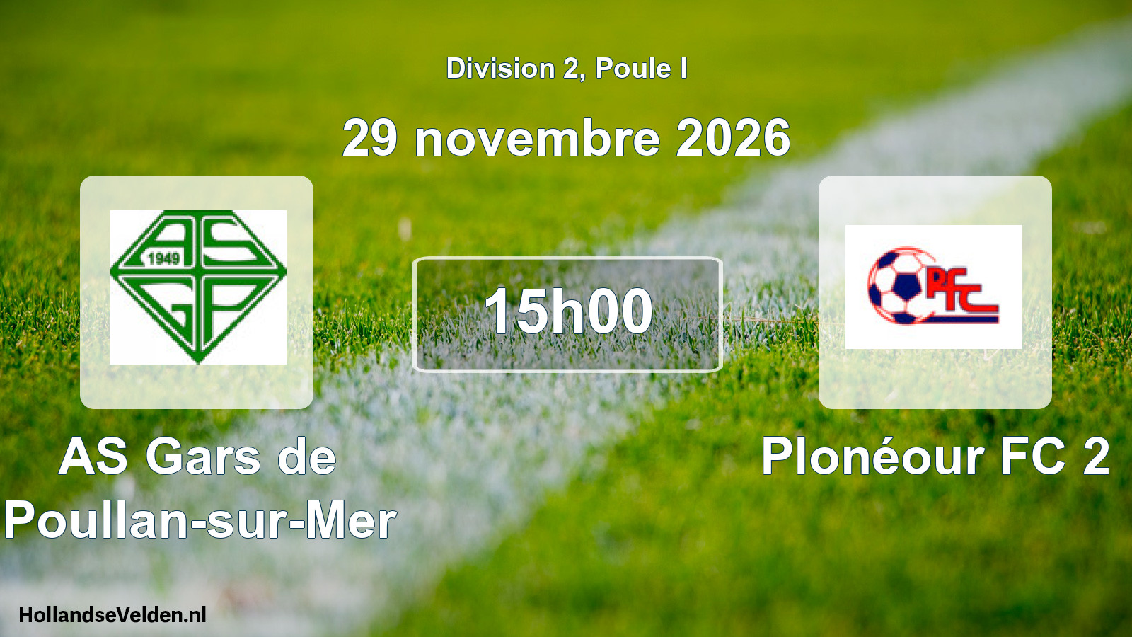 Match programmé: AS Gars de Poullan-sur-Mer - Plonéour FC 2 (29 novembre 2026)