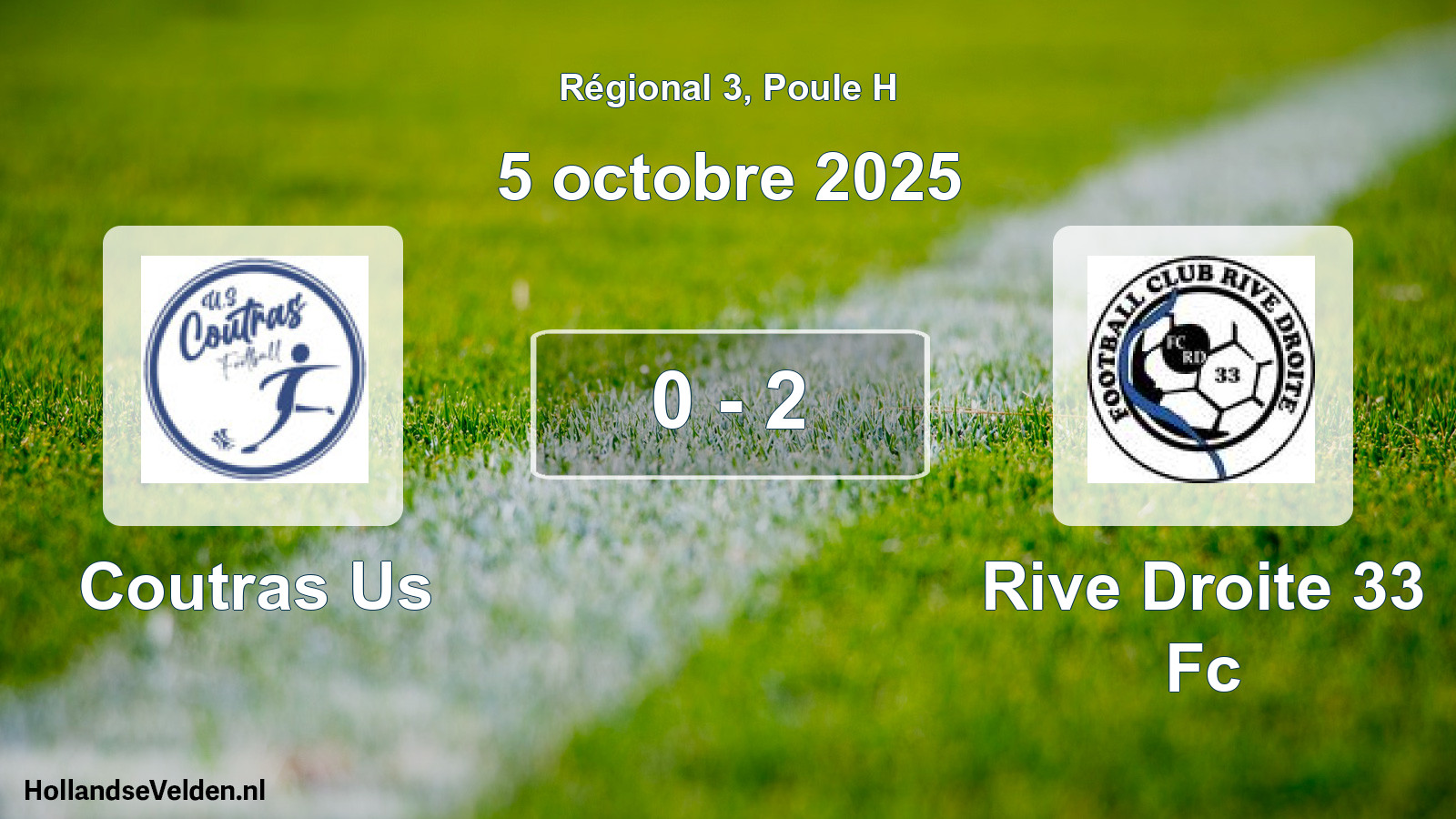 Gespeelde wedstrijd: Coutras Us - Rive Droite 33 Fc 0 - 2 (5 octobre 2025)