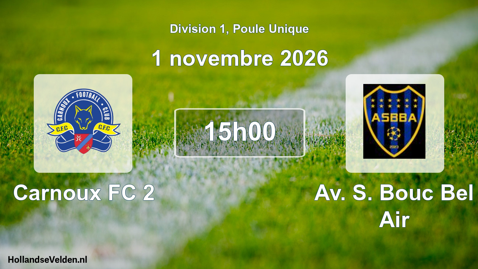 Match programmé: Carnoux FC 2 - Av. S. Bouc Bel Air (1 novembre 2026)