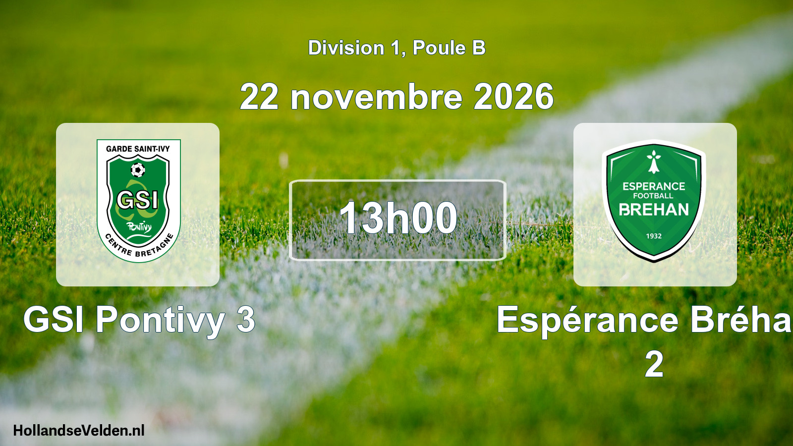 Match programmé: GSI Pontivy 3 - Espérance Bréhan 2 (22 novembre 2026)