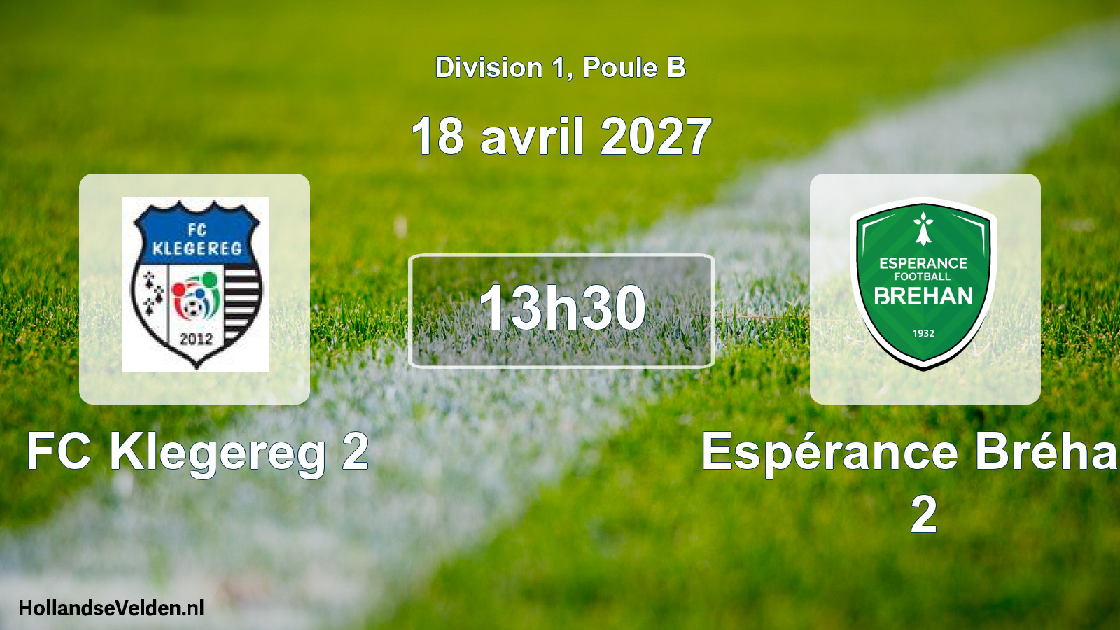 Match programmé: FC Klegereg 2 - Espérance Bréhan 2 (18 avril 2027)