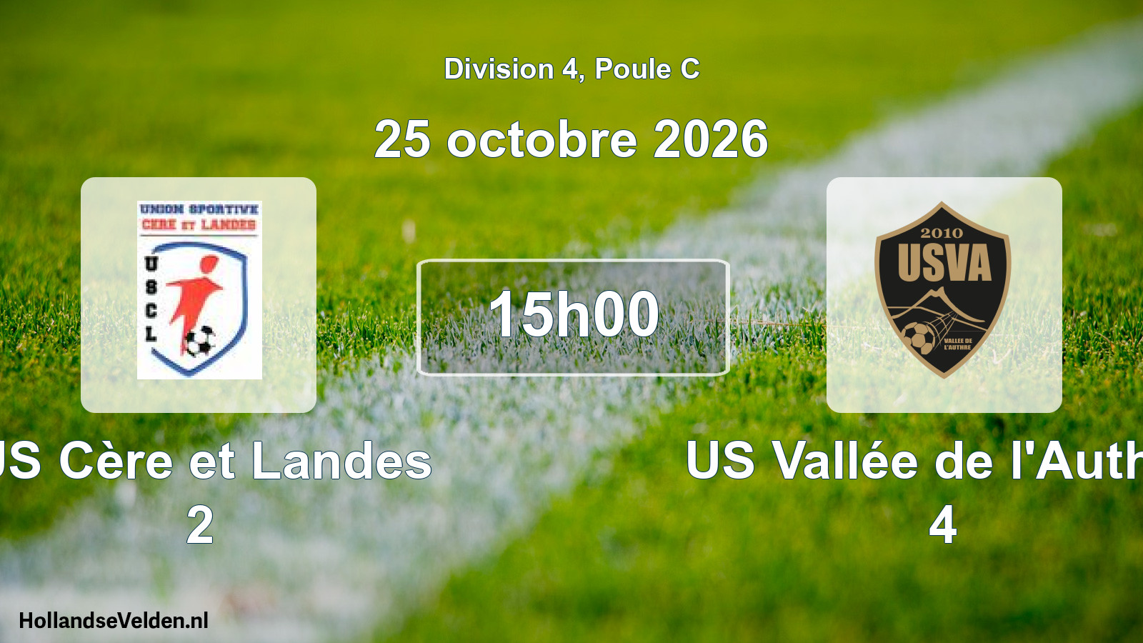 Match programmé: US Cère et Landes 2 - US Vallée de l'Authre 4 (25 octobre 2026)