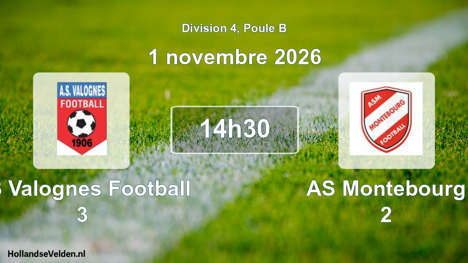 Match programmé: AS Valognes Football 3 - AS Montebourg 2 (1 novembre 2026)