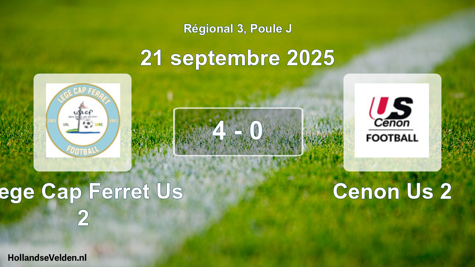 Gespeelde wedstrijd: Lege Cap Ferret Us 2 - Cenon Us 2 4 - 0 (21 septembre 2025)