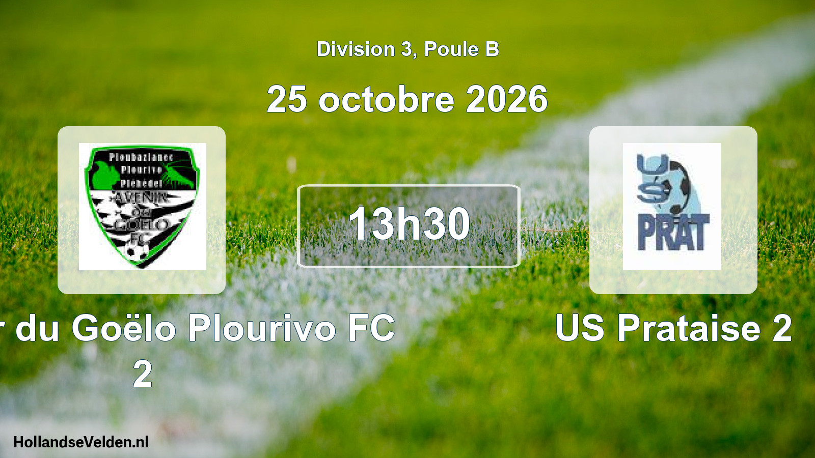 Match programmé: Avenir du Goëlo Plourivo FC 2 - US Prataise 2 (25 octobre 2026)