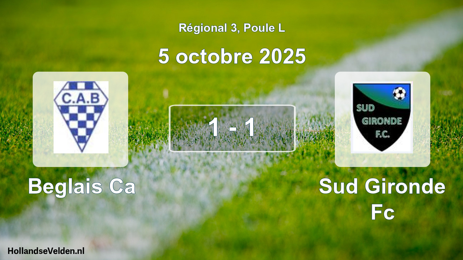 Gespeelde wedstrijd: Beglais Ca - Sud Gironde Fc 1 - 1 (5 octobre 2025)