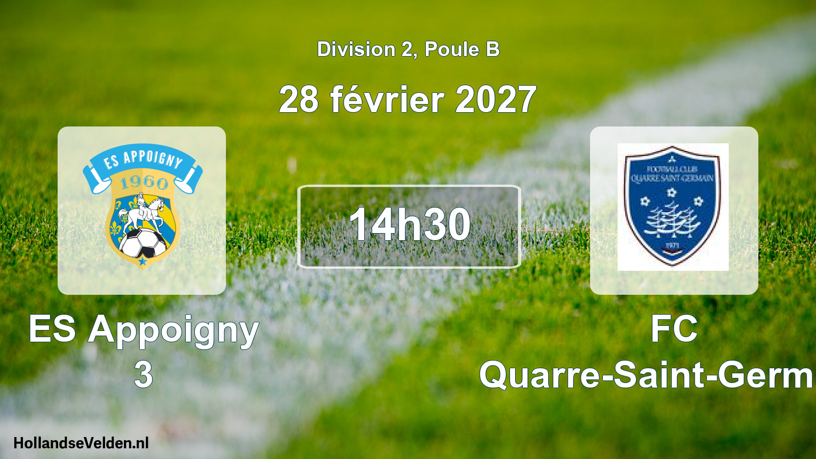 Match programmé: ES Appoigny 3 - FC Quarre-Saint-Germain (28 février 2027)